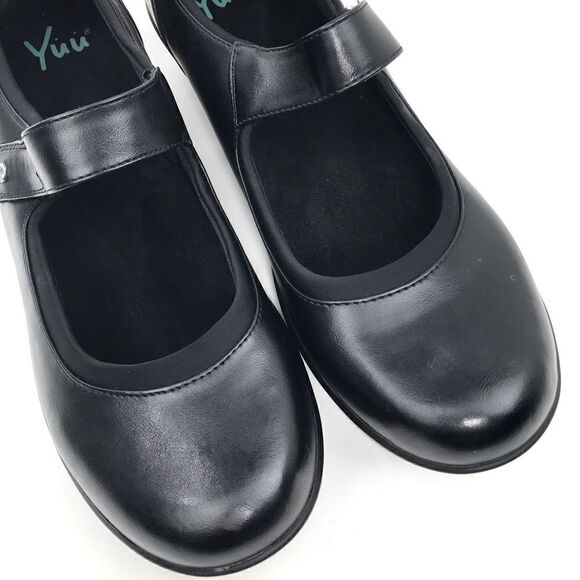 YUU Chandra Black Mary Jane Heeled Faux Leather Comfort Shoes - Picture 3 of 14